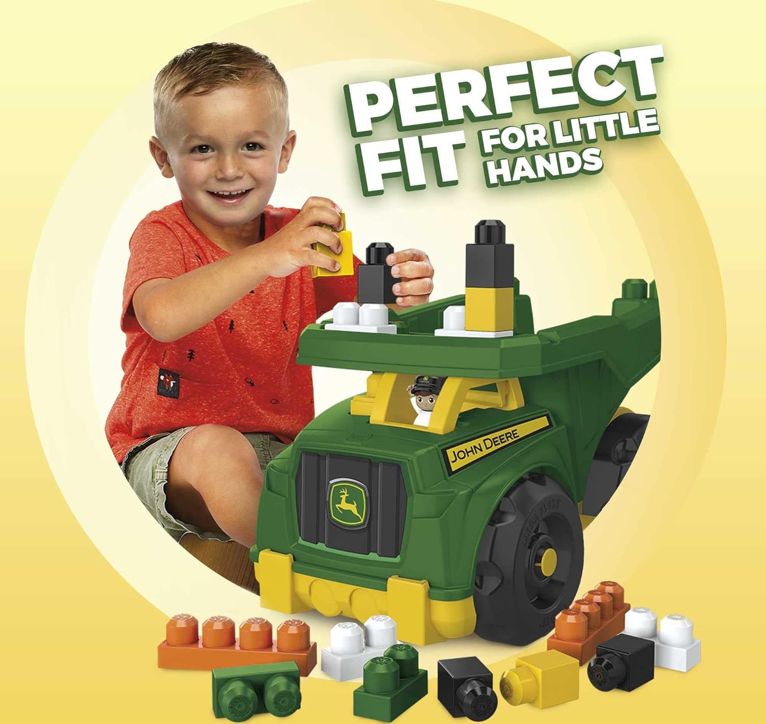 Mega BLOKS John Deere Toddler Building Blocks Toy Set Dump Truck with 25 Pieces and Storage 1 Figure Green Ages 1 Years