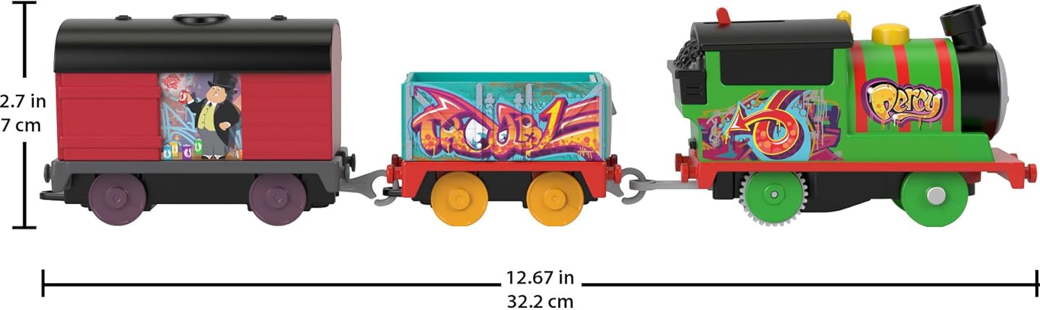Thomas ampamp Friends Motorized Toy Train Graffiti Percy BatteryPowered Engine with 2 Cargo Cars for Pretend Play Preschool Kids Ages 3 YearsNew Percy