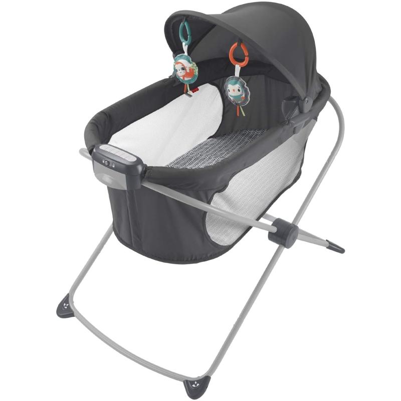 FisherPrice Portable Baby Crib Soothing View Projection Bassinet with Lights Music Vibrations ampamp Slim Fold for Newborns 0 Months Pencil StrokesPencil Strokes