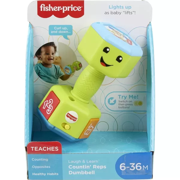 FisherPrice Baby ampamp Toddler Toy Laugh ampamp Learn Countin Reps Dumbbell Rattle with Learning Lights ampamp Music for Infants Ages 6 Months