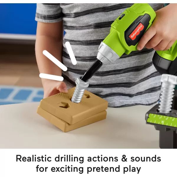 FisherPrice Preschool Toy Drillin Action Tool Set with Sounds 10 Pieces for Construction Pretend Play Kids Ages 3 Years