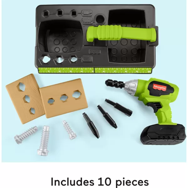 FisherPrice Preschool Toy Drillin Action Tool Set with Sounds 10 Pieces for Construction Pretend Play Kids Ages 3 Years