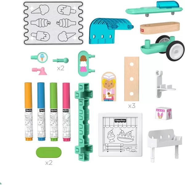 FisherPrice Wonder Makers design system Ice Cream Cart 15 pieces craftable building and track set with colorable pieces for preschool kids ages 3 years ampamp up