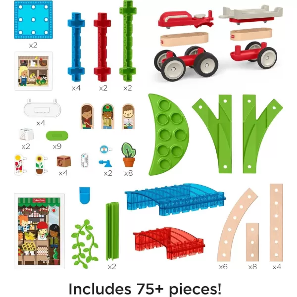 FisherPrice Wooden Building Toy Wonder Makers Design System Build Around Town Starter Kit 75 Wood Piece Playset for Preschool Kids Ages 3 YearsStandard