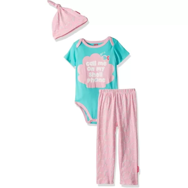 FisherPrice babyboys 3 Piece Shortsleeve Bodysuit Pant and Cap Layette SetLight BluePink