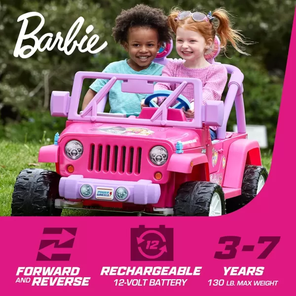 imagePower Wheels Barbie Jeep Wrangler RideOn Toy with Music BatteryPowered Preschool Toy MultiTerrain Traction Seats 2 Ages 3 YearsBarbie Jeep