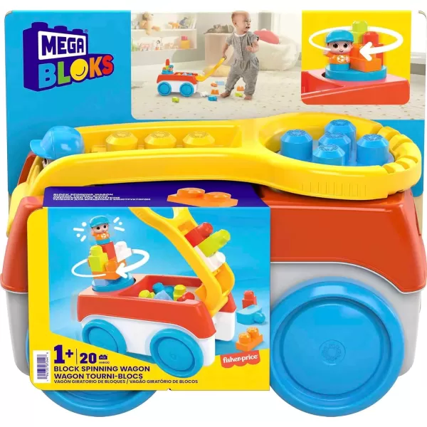 imageMega BLOKS First Builders Toddler Building Toy Set Block Spinning Wagon with 20 Pieces and Storage 1 Figure Ages 1 YearsMulticolor