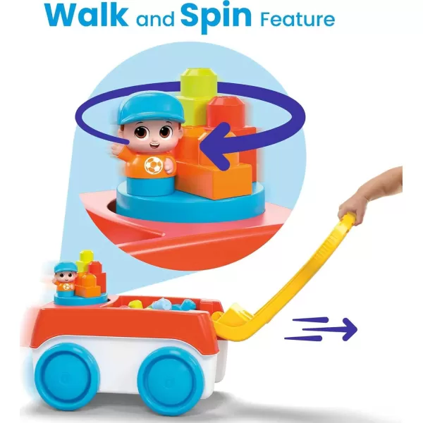imageMega BLOKS First Builders Toddler Building Toy Set Block Spinning Wagon with 20 Pieces and Storage 1 Figure Ages 1 YearsMulticolor