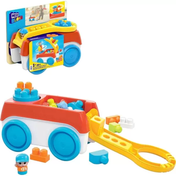 imageMega BLOKS First Builders Toddler Building Toy Set Block Spinning Wagon with 20 Pieces and Storage 1 Figure Ages 1 YearsMulticolor
