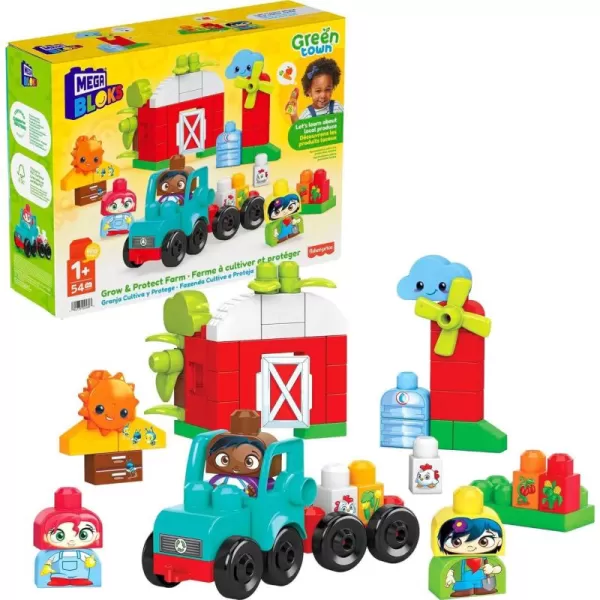 imageMega BLOKS FisherPrice Toddler Building Blocks Toy Set Green Town Grow ampamp Protect Farm with 51 Pieces 3 Figures Ages 1 YearsMulticolor