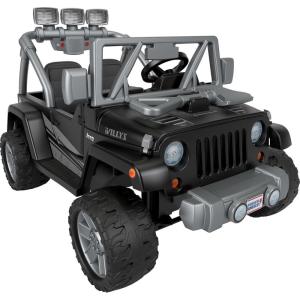imagePower Wheels Jeep Wrangler Willys RideOn Battery Powered Vehicle with Sounds ampamp Lights for Preschool Kids Ages 3 Years Black