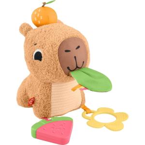imageFisherPrice Baby Sensory Toy Snuggly Snacky Capybara Plush with Newborn Teether ampamp Rattle Activities for Infants Ages 3 Months