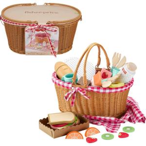imageFisherPrice Wood Pretend Play Toy Picnic Basket 31Piece Wooden Food Playset for Preschool Kids Ages 3 Years