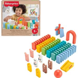 imageFisherPrice Wood Preschool Game Domino Run Playset 72Piece Wooden Building Set for Kids Ages 3 Years