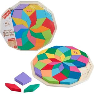 imageFisherPrice Wood Preschool Toy Mandala Puzzle with Geometric Design 41 Wooden Pieces for Kids Ages 3 Years