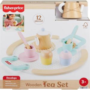 imageFisherPrice Wood Pretend Play Toy Tea Set 12Piece Wooden Playset with Teapot Cups ampamp Saucers for Preschool Kids Ages 3 YearsMulticolor