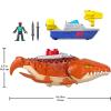 imageFisherPrice Imaginext Jurassic World Rebirth Aquachomp Chase Mosasaurus 18inch Dinosaur Toy with 3inch Action Figure Launcher Boat ampamp 2 Projectiles