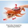 imageFisherPrice Imaginext Jurassic World Rebirth Aquachomp Chase Mosasaurus 18inch Dinosaur Toy with 3inch Action Figure Launcher Boat ampamp 2 Projectiles
