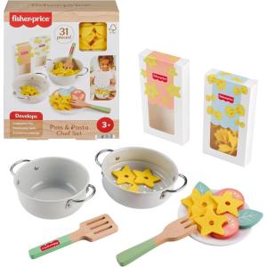 imageFisherPrice Preschool Toy Pots ampamp Pasta Chef Set 31Piece Pretend Cooking Playset with Play Food ampamp Wood Utensils for Kids Ages 3 Years