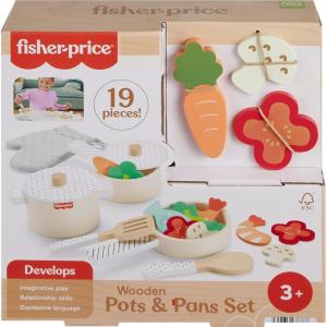 imageFisherPrice Wood Kitchen Pretend Play Toy Pots ampamp Pans Set 19Piece Playset Wooden Metal ampamp Fabric for Preschool Kids Ages 3 YearsMulticolor