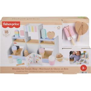 imageFisherPrice Wood Pretend Play Toy Ice Cream Shop Set 18Piece Wooden Food Playset for Preschool Kids Ages 3 YearsIce Cream Shop