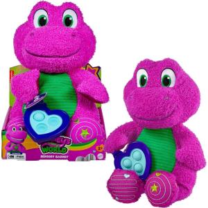 imageBarney FisherPrice World Toddler Toy Sensory 1275Inch Plush with Fidget Activity ampamp Textured Details for Kids Ages 2 Years