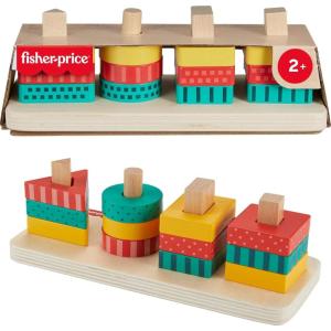 imageFisherPrice Wood Toddler Toy Shape Stacker 13Piece Wooden Sorting Activity for Fine Motor Play Preschool Kids Ages 2 Years