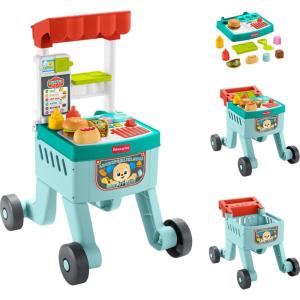 imageFisherPrice Baby Push Toy 4in1 Snack Cart Walker Learning Activity 14 Pieces for Pretend Play Infants Ages 6 Months Multilanguage Version