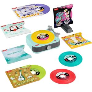 imageFisherPrice Musical Toy Deluxe Rockin Record Player Pretend Turntable with 6 Albums for Preschool Play Kids Ages 3 Years