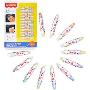 imageFisherPrice Dustless Chalk Set  12 Bright Colors with Adjustable Holders Portable Storage Case Washable Art Supplies Safe ampamp NonToxic Draw on Chalkboards Sidewalks and Paper