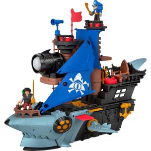 image:imageFisherPrice Imaginext Shark Bite Pirate Ship Playset with 2 Action Figures amp Toy Boat with Biting Jaws and Launcher 12 Accessories Amazon Exclusive