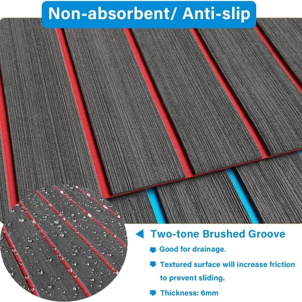 imageBoat Flooring EVA Foam Boat Decking 94x453516 Faux Teak Marine Carpet Boat Flooring NonSlip SelfAdhesive Foam Boat Deck Mat Rolls Sheet for MotorBoats Pontoon Yacht Jon Boat FloorAdark Grey With Red Seam