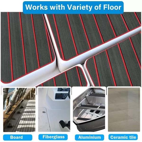 imageBoat Flooring EVA Foam Boat Decking 94x453516 Faux Teak Marine Carpet Boat Flooring NonSlip SelfAdhesive Foam Boat Deck Mat Rolls Sheet for MotorBoats Pontoon Yacht Jon Boat FloorAdark Grey With Red Seam