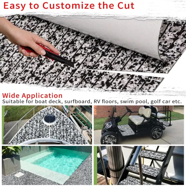 imageBoat Flooring EVA Foam Boat Decking 94x453516 Faux Teak Marine Carpet Boat Flooring NonSlip SelfAdhesive Foam Boat Deck Mat Rolls Sheet for MotorBoats Pontoon Yacht Jon Boat FloorCamo Snow With Black Seam