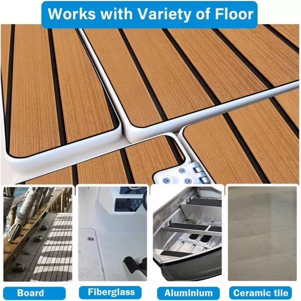 imageBoat Flooring EVA Foam Boat Decking 94x453516 Faux Teak Marine Carpet Boat Flooring NonSlip SelfAdhesive Foam Boat Deck Mat Rolls Sheet for MotorBoats Pontoon Yacht Jon Boat FloorBrown With Black Seam
