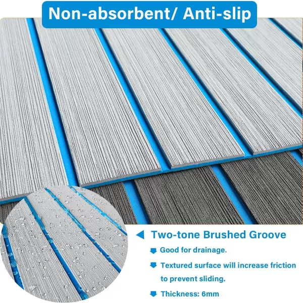 imageBoat Flooring EVA Foam Boat Decking 94x453516 Faux Teak Marine Carpet Boat Flooring NonSlip SelfAdhesive Foam Boat Deck Mat Rolls Sheet for MotorBoats Pontoon Yacht Jon Boat FloorALight Grey with Blue Seam