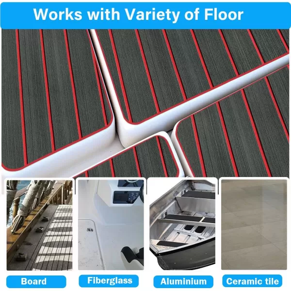 imageBoat Flooring EVA Foam Boat Decking 94x453516 Faux Teak Marine Carpet Boat Flooring NonSlip SelfAdhesive Foam Boat Deck Mat Rolls Sheet for MotorBoats Pontoon Yacht Jon Boat FloorAdark Grey With Red Seam