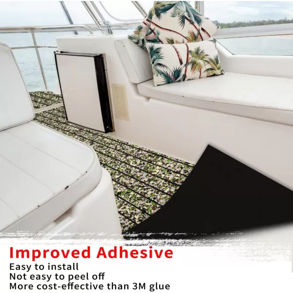 imageBoat Flooring EVA Foam Boat Decking 94x453516 Faux Teak Marine Carpet Boat Flooring NonSlip SelfAdhesive Foam Boat Deck Mat Rolls Sheet for MotorBoats Pontoon Yacht Jon Boat FloorCamo Jungle with Black Seam