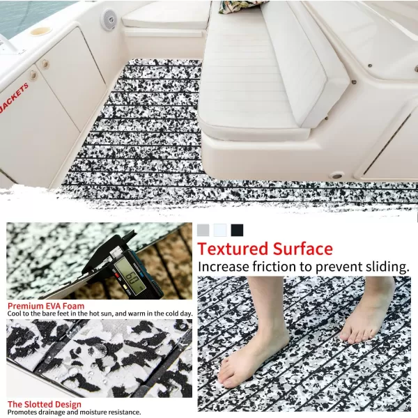 imageBoat Flooring EVA Foam Boat Decking 94x453516 Faux Teak Marine Carpet Boat Flooring NonSlip SelfAdhesive Foam Boat Deck Mat Rolls Sheet for MotorBoats Pontoon Yacht Jon Boat FloorCamo Snow With Black Seam