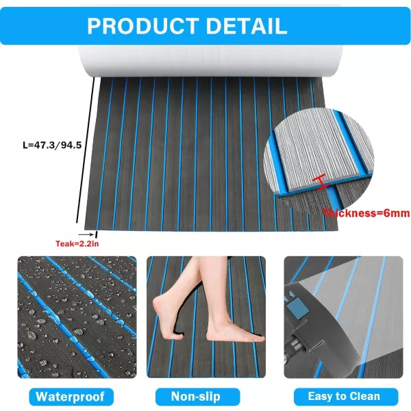 imageBoat Flooring EVA Foam Boat Decking 94x453516 Faux Teak Marine Carpet Boat Flooring NonSlip SelfAdhesive Foam Boat Deck Mat Rolls Sheet for MotorBoats Pontoon Yacht Jon Boat FloorAdark Grey With Blue Seam