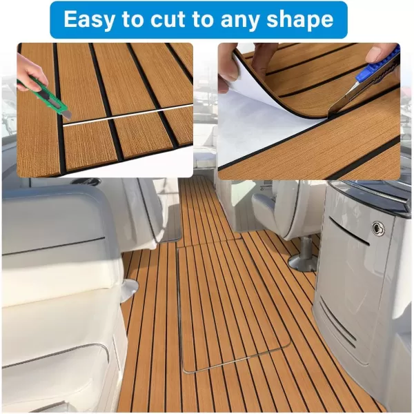 imageBoat Flooring EVA Foam Boat Decking 94x453516 Faux Teak Marine Carpet Boat Flooring NonSlip SelfAdhesive Foam Boat Deck Mat Rolls Sheet for MotorBoats Pontoon Yacht Jon Boat FloorBrown With Black Seam