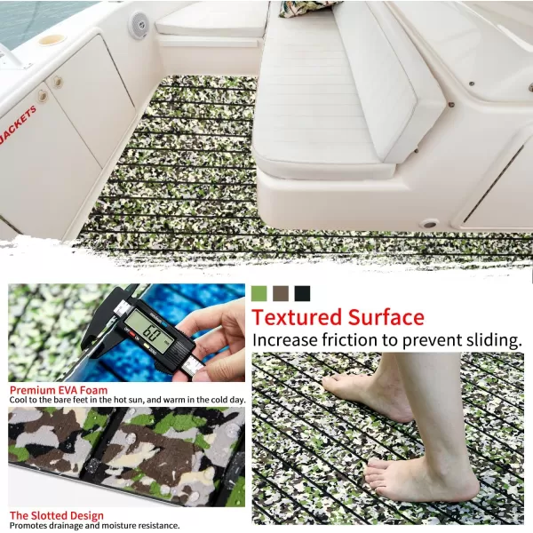 imageBoat Flooring EVA Foam Boat Decking 94x453516 Faux Teak Marine Carpet Boat Flooring NonSlip SelfAdhesive Foam Boat Deck Mat Rolls Sheet for MotorBoats Pontoon Yacht Jon Boat FloorCamo Jungle with Black Seam