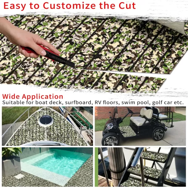 imageBoat Flooring EVA Foam Boat Decking 94x453516 Faux Teak Marine Carpet Boat Flooring NonSlip SelfAdhesive Foam Boat Deck Mat Rolls Sheet for MotorBoats Pontoon Yacht Jon Boat FloorCamo Jungle with Black Seam