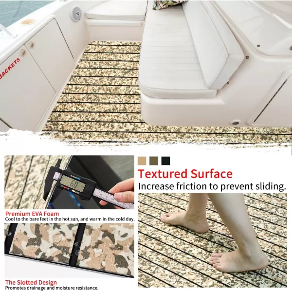 imageBoat Flooring EVA Foam Boat Decking 94x453516 Faux Teak Marine Carpet Boat Flooring NonSlip SelfAdhesive Foam Boat Deck Mat Rolls Sheet for MotorBoats Pontoon Yacht Jon Boat FloorCamo Desert with Black Seam