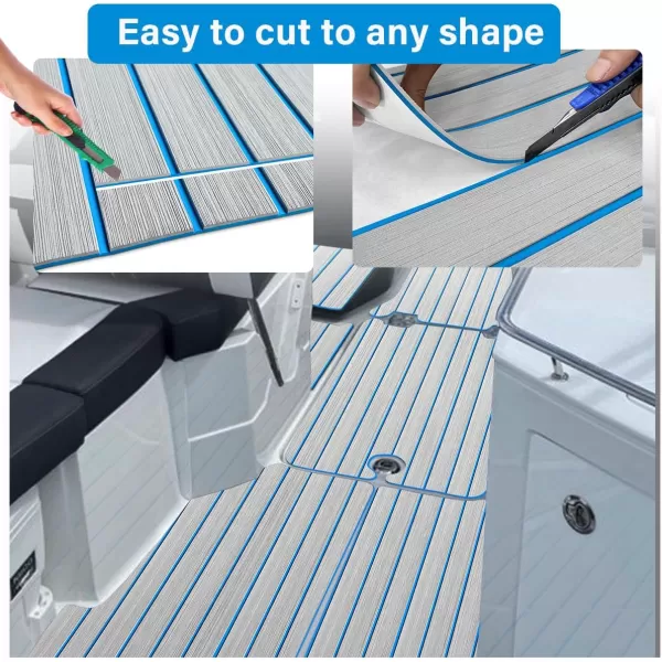 imageBoat Flooring EVA Foam Boat Decking 94x453516 Faux Teak Marine Carpet Boat Flooring NonSlip SelfAdhesive Foam Boat Deck Mat Rolls Sheet for MotorBoats Pontoon Yacht Jon Boat FloorALight Grey with Blue Seam
