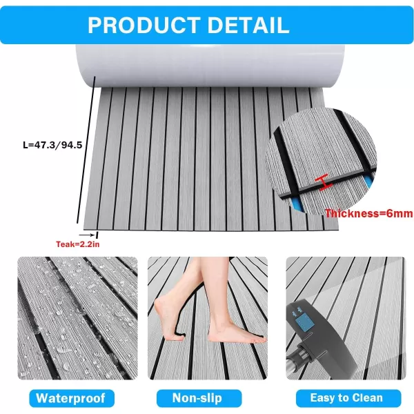 imageBoat Flooring EVA Foam Boat Decking 94x453516 Faux Teak Marine Carpet Boat Flooring NonSlip SelfAdhesive Foam Boat Deck Mat Rolls Sheet for MotorBoats Pontoon Yacht Jon Boat FloorALight Grey with Black Seam