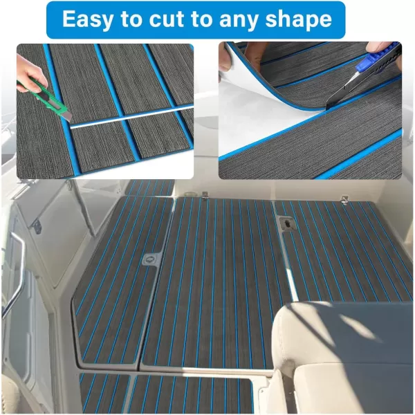 imageBoat Flooring EVA Foam Boat Decking 94x453516 Faux Teak Marine Carpet Boat Flooring NonSlip SelfAdhesive Foam Boat Deck Mat Rolls Sheet for MotorBoats Pontoon Yacht Jon Boat FloorAdark Grey With Blue Seam