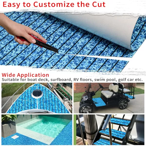 imageBoat Flooring EVA Foam Boat Decking 94x453516 Faux Teak Marine Carpet Boat Flooring NonSlip SelfAdhesive Foam Boat Deck Mat Rolls Sheet for MotorBoats Pontoon Yacht Jon Boat FloorCamo Ocean With Black Seam