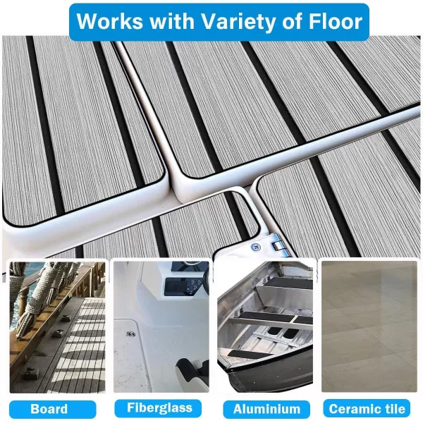 imageBoat Flooring EVA Foam Boat Decking 94x453516 Faux Teak Marine Carpet Boat Flooring NonSlip SelfAdhesive Foam Boat Deck Mat Rolls Sheet for MotorBoats Pontoon Yacht Jon Boat FloorALight Grey with Black Seam