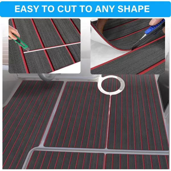 imageBoat Flooring EVA Foam Boat Decking 94x453516 Faux Teak Marine Carpet Boat Flooring NonSlip SelfAdhesive Foam Boat Deck Mat Rolls Sheet for MotorBoats Pontoon Yacht Jon Boat FloorAdark Grey With Red Seam